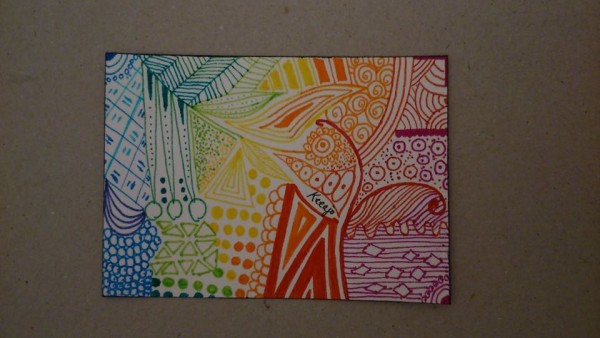 ATC Zentangle arc-en-ciel