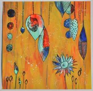 Peinture "Gouttes de couleurs" Turquoises, rouges et bleues